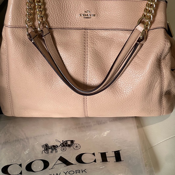 Coach Handbags - Coach Tan and Gold Shoulder Bag with Signature Design
